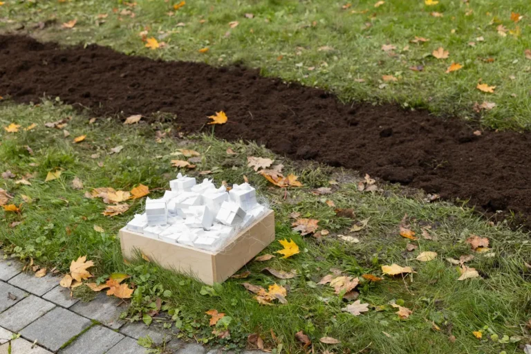 Białe pudełeczka przy grządce