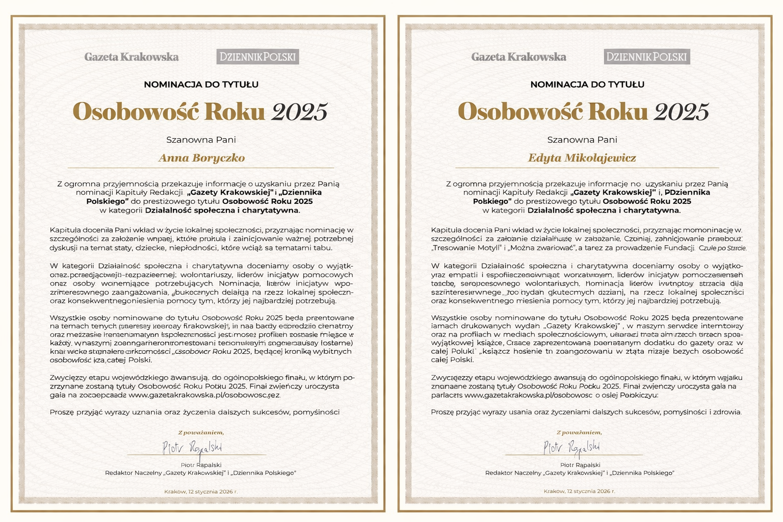 Nominacje do tytułu Osobowość Roku 2025